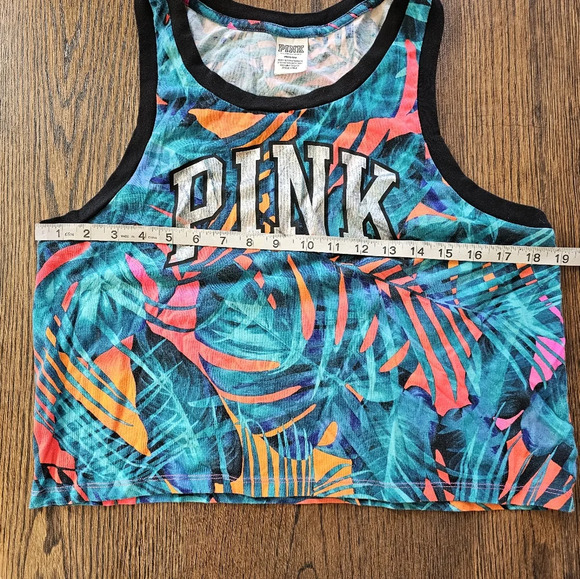 Victoria’s Secret Pink Multicolor Tropical Floral Logo Tank Top Size Women’s Med - Picture 8 of 11